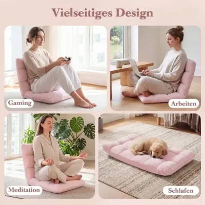 Skladacie podlahové kreslo s nastaviteľným operadlom a vysokohustotnou penou, 66,5 x 53 x 53 cm, svetloružové