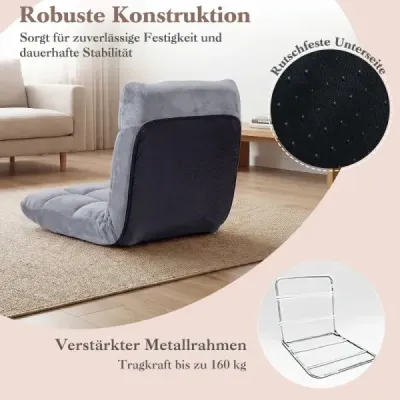 Skladacie podlahové kreslo s nastaviteľným operadlom a vysokohustotnou penou, 66,5 x 53 x 53 cm, šedé