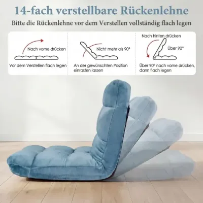Skladacie podlahové kreslo s nastaviteľným operadlom a vysokohustotnou penou, 66,5 x 53 x 53 cm, zelené
