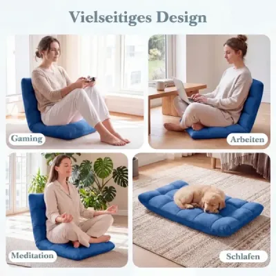 Skladacie podlahové kreslo s nastaviteľným operadlom a vysokohustotnou penou, 66,5 x 53 x 53 cm, modré