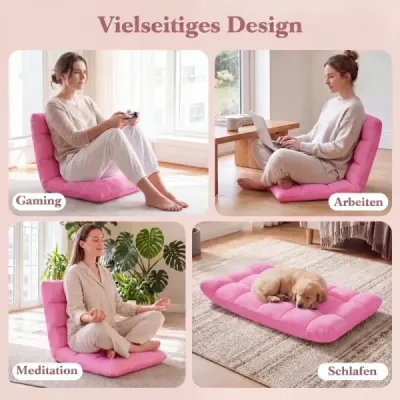 Skladacie podlahové kreslo s nastaviteľným operadlom a vysokohustotnou penou, 66,5 x 53 x 53 cm, ružové