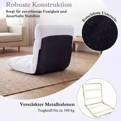 Skladacie podlahové kreslo s nastaviteľným operadlom a vysokohustotnou penou, 66,5 x 53 x 53 cm, biele