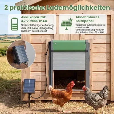 Automatické dvierka pre sliepky – solárne dvierka pre sliepky so 4 režimami, časovačom, svetelným senzorom a diaľkovým ovládaním