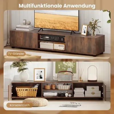 TV skriňa TV komoda pre televízory do 70 palcov TV skriňa s 2 dverami 160 x 35 x 30 cm v rustikálnej hnedej farbe
