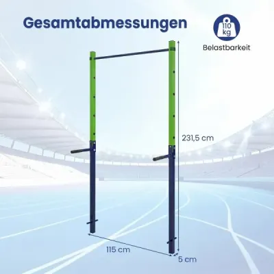 Hrazda na príťahy, výškovo nastaviteľná 80–172 cm, stanica na dipy z pozinkovanej ocele, nosnosť do 110 kg, modrá