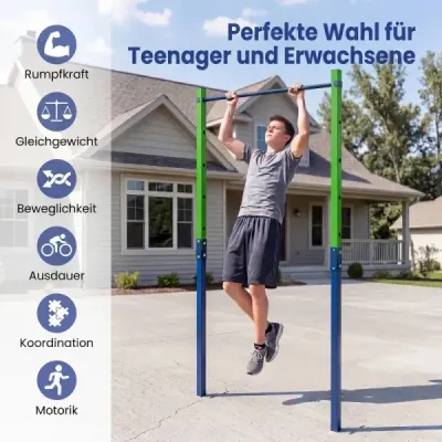 Hrazda na príťahy, výškovo nastaviteľná 80–172 cm, stanica na dipy z pozinkovanej ocele, nosnosť do 110 kg, modrá