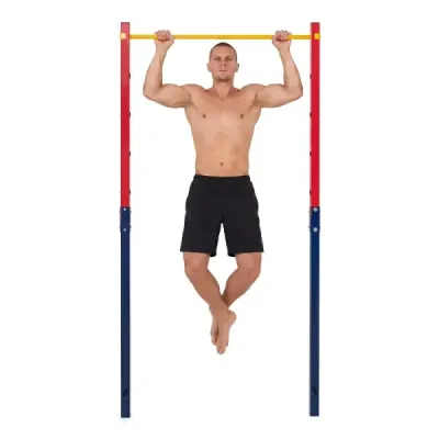 Hrazda na príťahy, výškovo nastaviteľná 80–172 cm, stanica na dipy z pozinkovanej ocele, nosnosť do 110 kg, červená