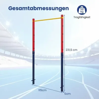 Hrazda na príťahy, výškovo nastaviteľná 80–172 cm, stanica na dipy z pozinkovanej ocele, nosnosť do 110 kg, červená