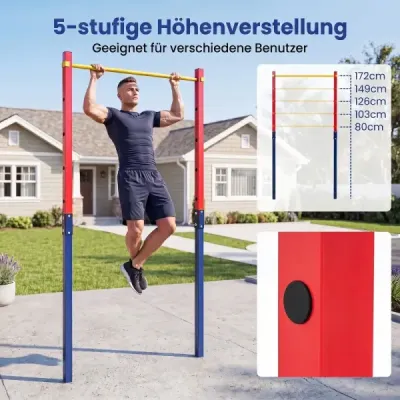 Hrazda na príťahy, výškovo nastaviteľná 80–172 cm, stanica na dipy z pozinkovanej ocele, nosnosť do 110 kg, červená