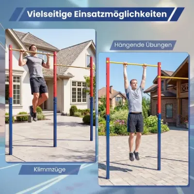 Dvojitá hrazda na príťahy, výškovo nastaviteľná v rozmedzí 80–172 cm, z ocele, nosnosť do 220 kg, červená