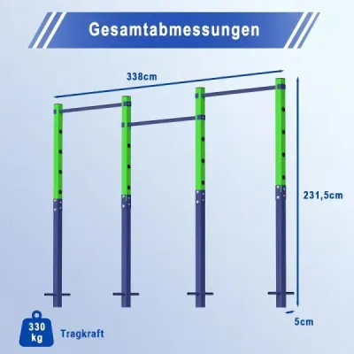 Hrazda na príťahy, výškovo nastaviteľná 80–172 cm, z pozinkovanej ocele, nosnosť do 330 kg, modrá