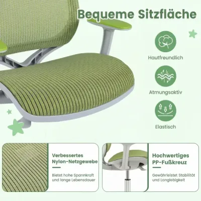 Detská otočná stolička s nastaviteľnou výškou a aretáciou sedadla – ergonomická stolička k písacímu stolu, kancelárska stolička, zelená