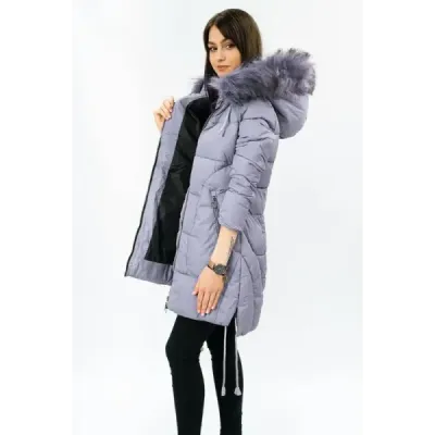 Dámska zimná bunda s kapucňou MODA690 šedo-fialová