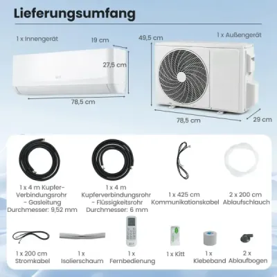 Mini split klimatizácia s výkonom 12 000 BTU (34 kW) Energeticky úsporná klimatizácia A++ s tepelným čerpadlom, biela