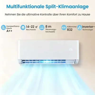Mini split klimatizácia s výkonom 12 000 BTU (34 kW) Energeticky úsporná klimatizácia A++ s tepelným čerpadlom, biela