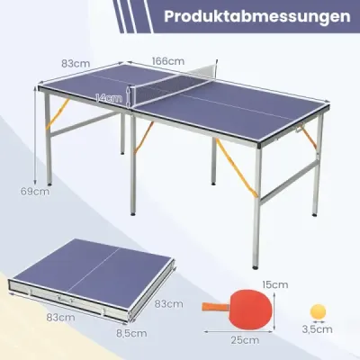 Prenosný stôl na stolný tenis so sieťkou a 2 pálkami a 3 loptičkami Mini stôl na stolný tenis