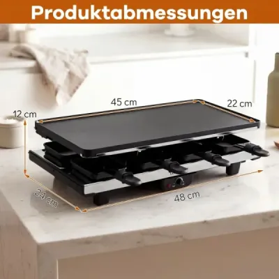 Raclette pre 8 osôb – elektrický gril s otočnou nepriľnavou grilovacou platňou 2 v 1, 1400 W
