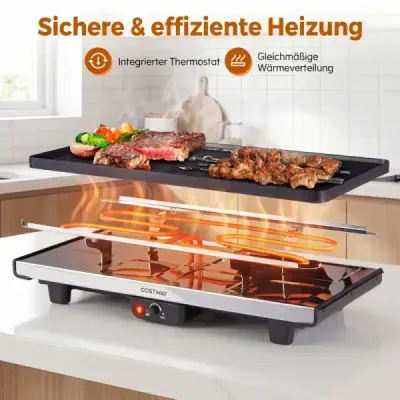 Raclette pre 8 osôb – elektrický gril s otočnou nepriľnavou grilovacou platňou 2 v 1, 1400 W