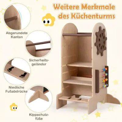 Detská vzdelávacia veža 4 v 1 so šmýkačkou, montessori rebríkom, kriedovou tabuľou a hracou doskou pre deti od 3 rokov
