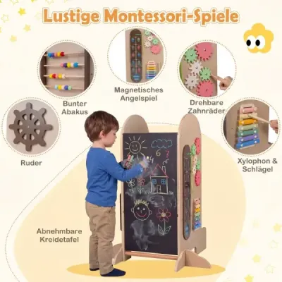 Detská vzdelávacia veža 4 v 1 so šmýkačkou, montessori rebríkom, kriedovou tabuľou a hracou doskou pre deti od 3 rokov