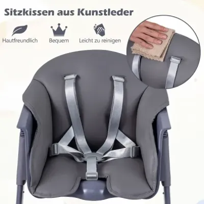 Detská stolička 3 v 1 s nastaviteľným podnosom a opierkou na nohy, nosnosť do 15 kg, sivá