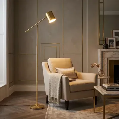Stojaca lampa 175 cm, lampa na čítanie s nastaviteľnou hlavou a ramenom, lampa do obývačky s päticou E27, zlatá