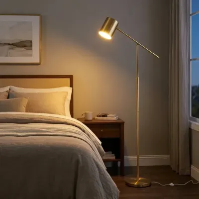 Stojaca lampa 175 cm, lampa na čítanie s nastaviteľnou hlavou a ramenom, lampa do obývačky s päticou E27, zlatá
