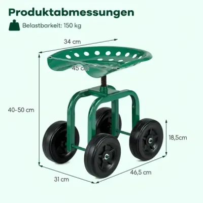 Záhradný vozík na kolieskach Mobilné pracovné sedadlo s 360° otočným sedadlom a nastaviteľnou výškou