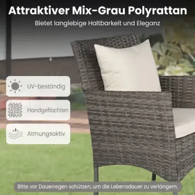 3-dielna záhradná súprava Balkónová súprava vrátane 2 ratanových stoličiek s dvojvrstvovým stolom z tvrdeného skla Béžová