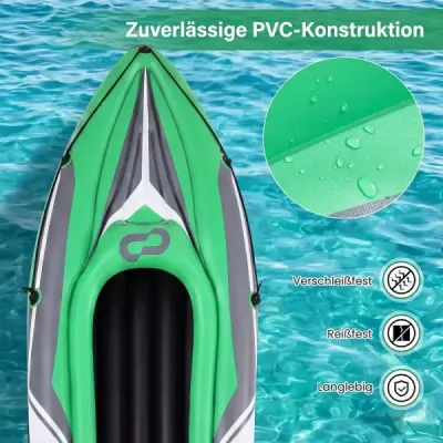 Nafukovacia kajaková loď pre 2 osoby s 2 hliníkovými pádlami a opierkami na nohy, nosnosť do 160 kg, zelená