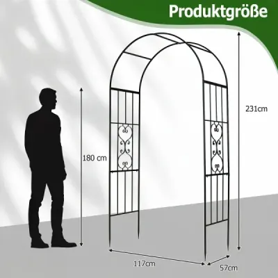 Kovový oblúk na ruže odolný voči poveternostným vplyvom pre popínavé rastliny so 4 kolíkmi do zeme, 117 x 57 x 231 cm, čierny