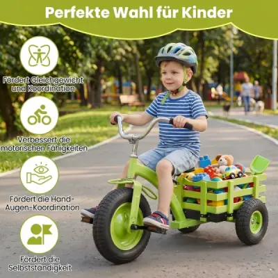 Detský trojkolkový bicykel, nosnosť do 91 kg, s nastaviteľným sedadlom a riadidlami, pre deti od 3 rokov, zelený