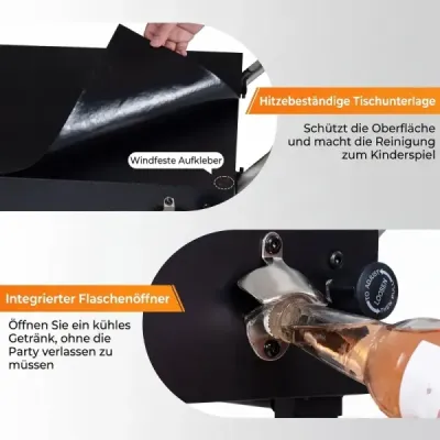 Skladací grilovací vozík 82 x 46 cm Prenosný grilovací stôl s kolieskami, pracovnou plochou a tepelnou ochrannou podložkou