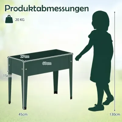 Kovový vyvýšený záhradný záhon, do 20 kg, 60 x 27 x 45 cm, kvetináč s drenážnymi otvormi