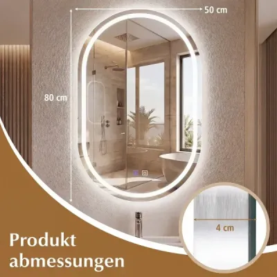 Kúpeľňové zrkadlo s osvetlením 50 x 80 cm LED kúpeľňové zrkadlo oválne, nezahmlievajúce sa, nástenné zrkadlo strieborné