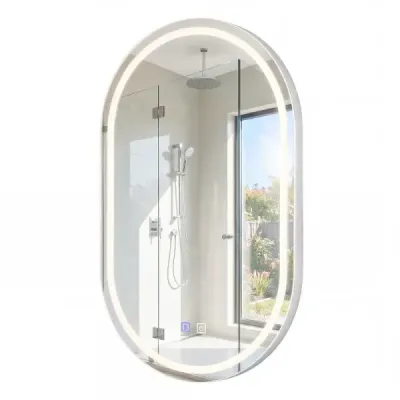 Kúpeľňové zrkadlo s osvetlením 50 x 80 cm LED kúpeľňové zrkadlo oválne, nezahmlievajúce sa, nástenné zrkadlo strieborné