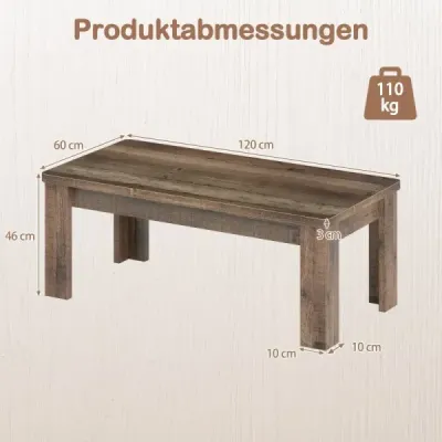 Konferenčný stolík 120 x 60 cm, obdĺžnikový stôl do obývačky, rozkladací stolík s podpernými nohami, nosnosť do 110 kg, hnedý