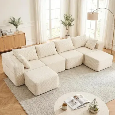 Modulárna manšestrová pohovka, tvar U/L, moderná rohová pohovka s odnímateľným poťahom, 333 × 150 × 58 cm