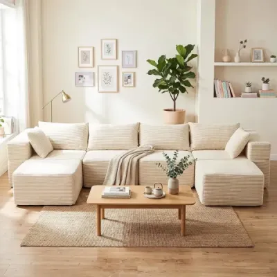 Modulárna manšestrová pohovka, tvar U/L, moderná rohová pohovka s odnímateľným poťahom, 333 × 150 × 58 cm