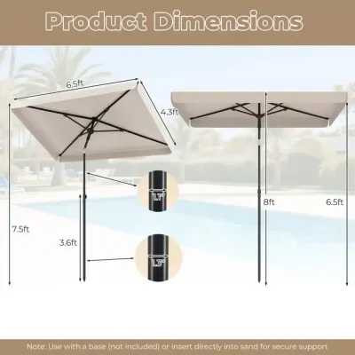 Slnečník 200 x 130 cm Obdĺžnikový balkónový slnečník s uhlom sklonu 30° Sklopný záhradný slnečník, béžový