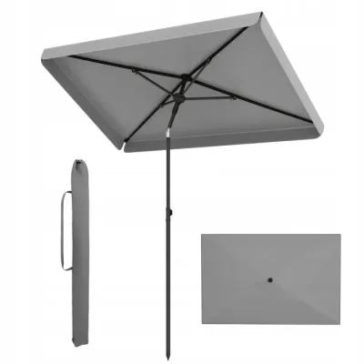 Slnečník 200 x 130 cm Obdĺžnikový balkónový slnečník s uhlom sklonu 30° Sklopný záhradný slnečník, sivý