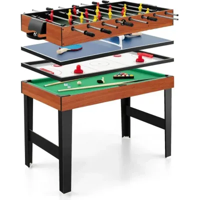 Multifunkčný herný stôl 4 v 1, 125 cm – stolný futbal, biliard, airhockey, stolný tenis s príslušenstvom do detskej izby, čierny