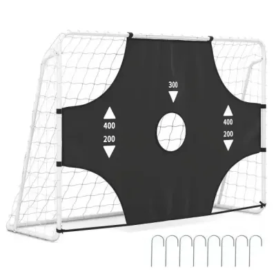 Futbalová bránka s odnímateľnou bránkovou doskou, hádzanárska bránka s 5 otvormi na strely a upevňovacím systémom, biela, 215 × 77 × 152 cm