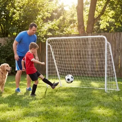Futbalová bránka s odnímateľnou bránkovou doskou, hádzanárska bránka s 5 otvormi na strely a upevňovacím systémom, biela, 215 × 77 × 152 cm