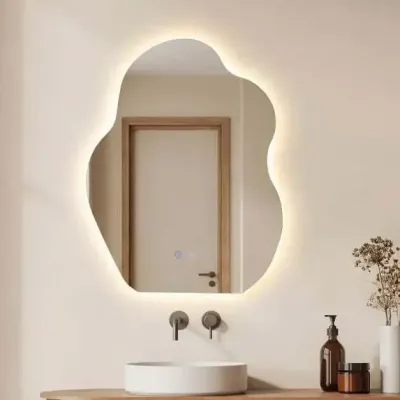 Netradičné kúpeľňové zrkadlo s LED osvetlením, ochranou proti zahmlievaniu a pamäťovou funkciou – nástenné zrkadlo 70 x 50 cm