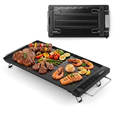 1300 W elektrická grilovacia doska Teppanyaki s odnímateľným dotykovým panelom na reguláciu teploty, čierna