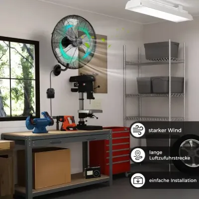 ES10330DE-BK Ø56 cm nástenný ventilátor Oscilačný ventilátor pre sklad skleník dielňu terasu a pivnicu čierny SKLADOM