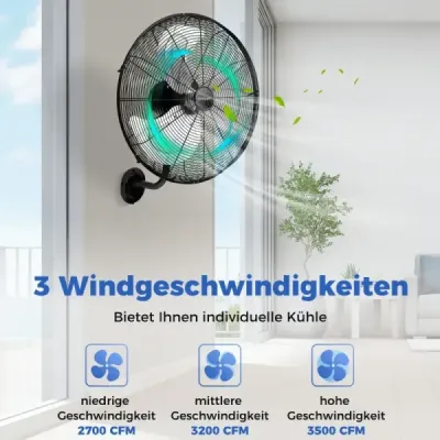 ES10330DE-BK Ø56 cm nástenný ventilátor Oscilačný ventilátor pre sklad skleník dielňu terasu a pivnicu čierny SKLADOM