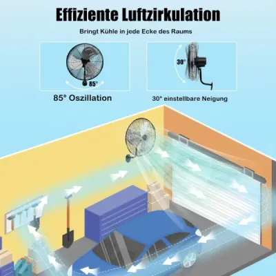 ES10330DE-BK Ø56 cm nástenný ventilátor Oscilačný ventilátor pre sklad skleník dielňu terasu a pivnicu čierny SKLADOM
