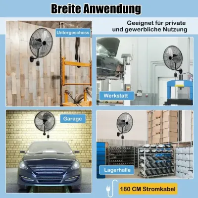 ES10330DE-BK Ø56 cm nástenný ventilátor Oscilačný ventilátor pre sklad skleník dielňu terasu a pivnicu čierny SKLADOM